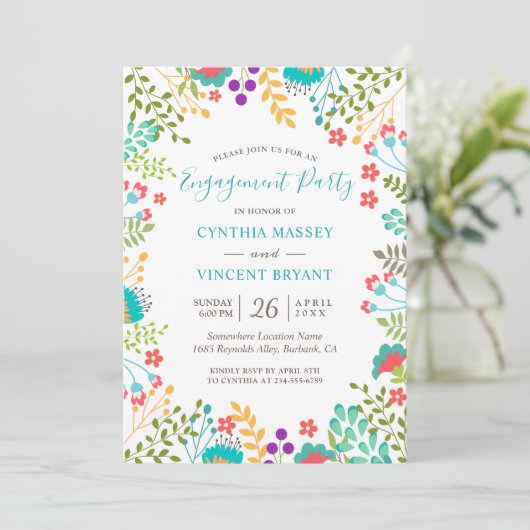Verse pasteistei Floral Garden Engagement Party Kaart (Staand voorkant)