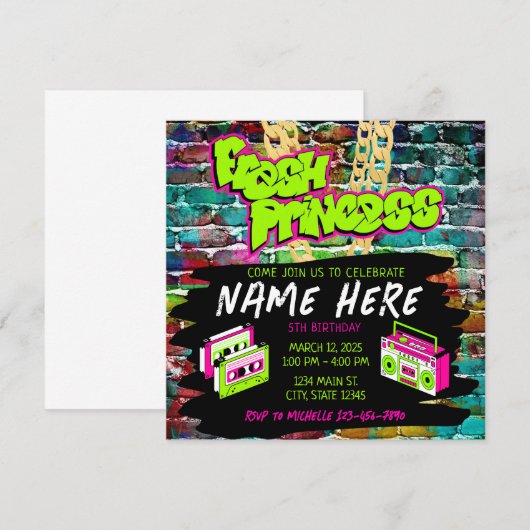 Verse Prinses 90s Boombox Groen Roze Verjaardag Kaart (Voorkant / Achterkant)