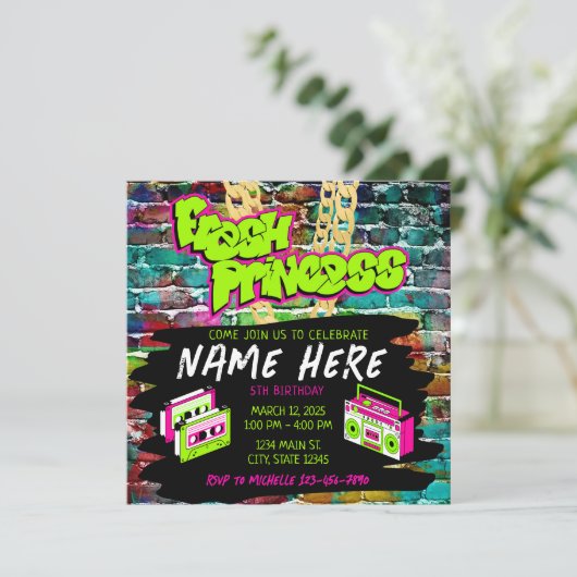 Verse Prinses 90s Boombox Groen Roze Verjaardag Kaart (Staand voorkant)