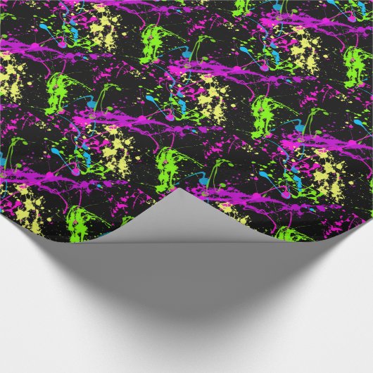 Verse retro Neon Paint Splatter Cadeaupapier (Hoek)