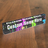 Verse retro Neon Paint Splatter Naambordje (Zijkant)
