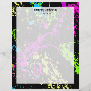 Verse retro Neon Paint Splatter op zwart Briefhoofd Ontwerp