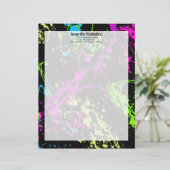 Verse retro Neon Paint Splatter op zwart Briefhoofd Ontwerp (Staand voorkant)