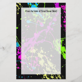 Verse retro Neon Paint Splatter op zwart Briefpapier