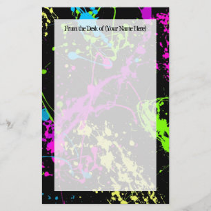 Verse retro Neon Paint Splatter op zwart Briefpapier
