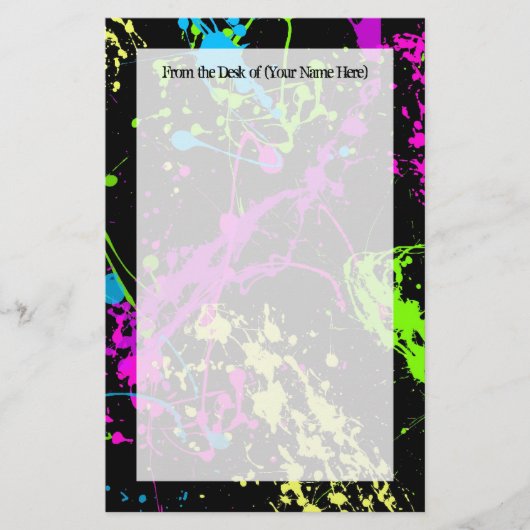 Verse retro Neon Paint Splatter op zwart Briefpapier (Voorkant)