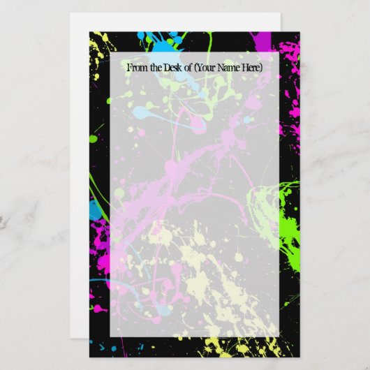 Verse retro Neon Paint Splatter op zwart Briefpapier (Voorkant / Achterkant)