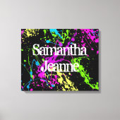 Verse retro Neon Paint Splatter op zwart Canvas Afdruk (Voorkant)