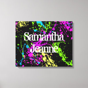 Verse retro Neon Paint Splatter op zwart Canvas Afdruk