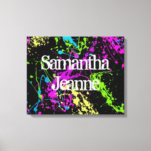 Verse retro Neon Paint Splatter op zwart Canvas Afdruk (Voorkant)
