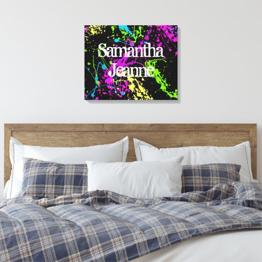 Verse retro Neon Paint Splatter op zwart Canvas Afdruk (Insitu (Slaapkamer))