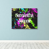 Verse retro Neon Paint Splatter op zwart Canvas Afdruk (Insitu (Houten vloer))