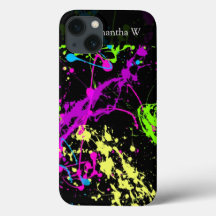 Verse retro Neon Paint Splatter op zwart