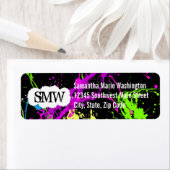 Verse retro Neon Paint Splatter op zwart Etiket (Insitu)