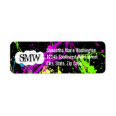 Verse retro Neon Paint Splatter op zwart Etiket (Voorkant)