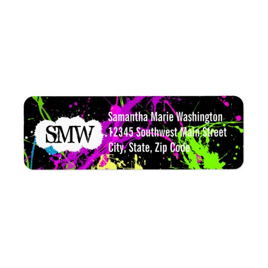 Verse retro Neon Paint Splatter op zwart Etiket (Voorkant)