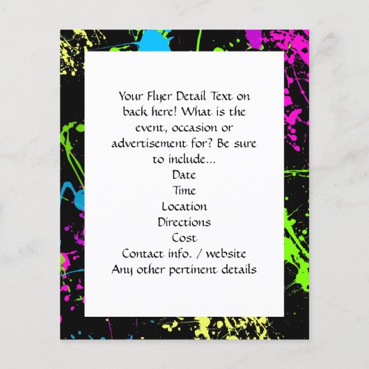 Verse retro Neon Paint Splatter op zwart Flyer (Achterkant)