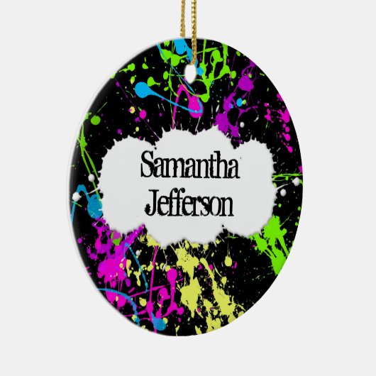 Verse retro Neon Paint Splatter op zwart Keramisch Ornament (Rechts)