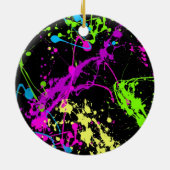 Verse retro Neon Paint Splatter op zwart Keramisch Ornament (Achterkant)