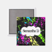 Verse retro Neon Paint Splatter op zwart Magneet (Voorkant / Achterkant)
