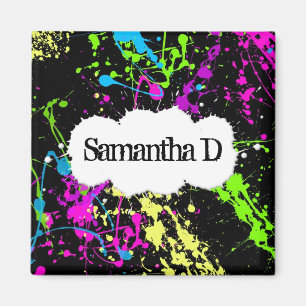 Verse retro Neon Paint Splatter op zwart Magneet