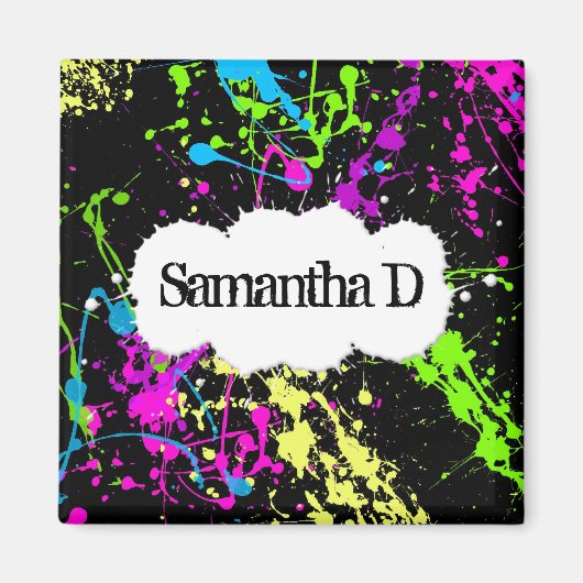 Verse retro Neon Paint Splatter op zwart Magneet (Voorkant)