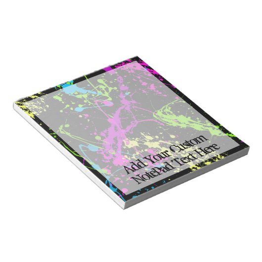 Verse retro Neon Paint Splatter op zwart Notitieblok (Schuin)