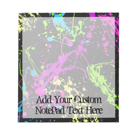 Verse retro Neon Paint Splatter op zwart Notitieblok (Voorkant)