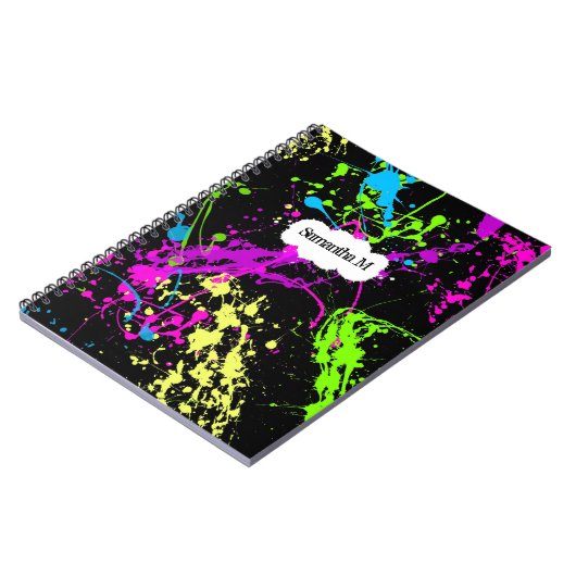 Verse retro Neon Paint Splatter op zwart Notitieboek (Linkerzijde)
