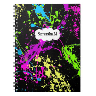 Verse retro Neon Paint Splatter op zwart Notitieboek