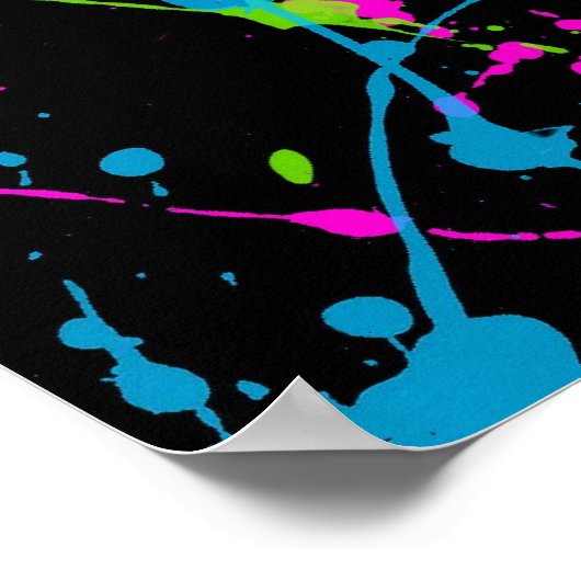 Verse retro Neon Paint Splatter op zwart Poster (Hoek)