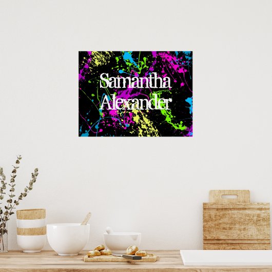 Verse retro Neon Paint Splatter op zwart Poster (Keuken)