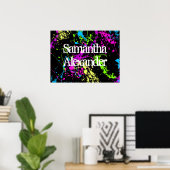 Verse retro Neon Paint Splatter op zwart Poster (Thuiskantoor)