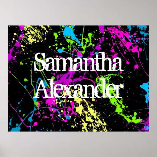 Verse retro Neon Paint Splatter op zwart Poster (Voorkant)