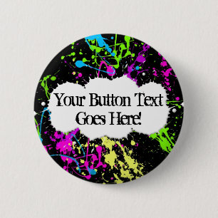 Verse retro Neon Paint Splatter op zwart Ronde Button 5,7 Cm