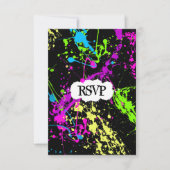 Verse retro Neon Paint Splatter op zwart RSVP Kaartje (Voorkant)