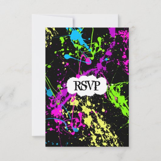 Verse retro Neon Paint Splatter op zwart RSVP Kaartje (Voorkant)