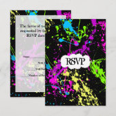 Verse retro Neon Paint Splatter op zwart RSVP Kaartje (Voorkant / Achterkant)