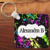 Verse retro Neon Paint Splatter op zwart Sleutelhanger (Voorkant)