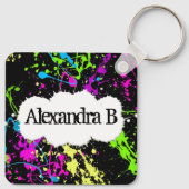 Verse retro Neon Paint Splatter op zwart Sleutelhanger (Achterkant)