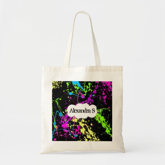 Verse retro Neon Paint Splatter op zwart Tote Bag (Voorkant)