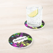 Verse retro Neon Paint Splatter op zwart Zandsteen Onderzetter (Zijkant)