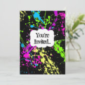 Verse Retro Neon Paint Splatter Party Uitnodiging (Staand voorkant)