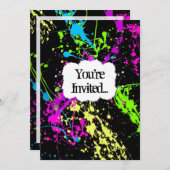 Verse Retro Neon Paint Splatter Party Uitnodiging (Voorkant / Achterkant)