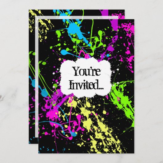 Verse Retro Neon Paint Splatter Party Uitnodiging (Voorkant / Achterkant)