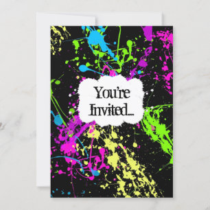 Verse Retro Neon Paint Splatter Party Uitnodiging