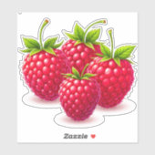 Verse rijpe frambozen met groene bladeren sticker (Vel)