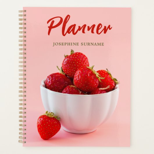 Verse rode aardbeien op roze foto aangepaste naam planner (Voorkant)