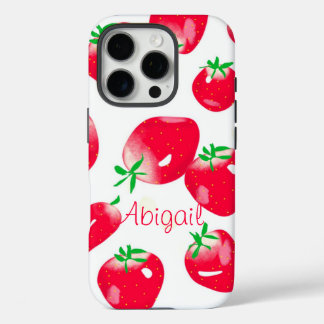 Verse rode aardbeien (wit) gepersonaliseerd iPhone 16 pro hoesje