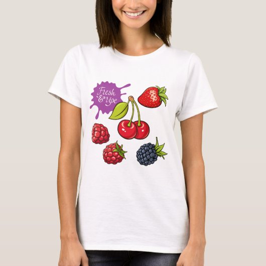 Verse rode bessen en kersen t-shirt (Voorkant)